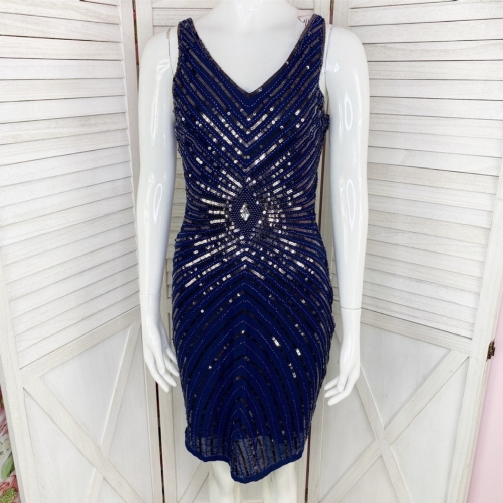 Sequin Beaded Cocktail Dress Midnights Eras Blue
